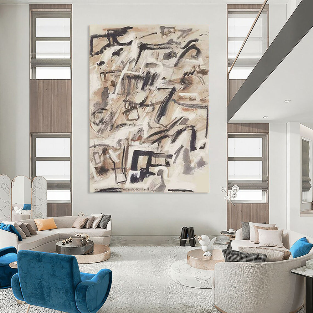 “Brown Abstract Chaos” - Dynamic Strokes in Earthy Tones Painting On Canvas DS143