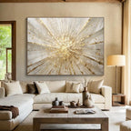 “Gold - White Burst” - Radiant Gold “Solar Flare” Painting On Canvas PT1615