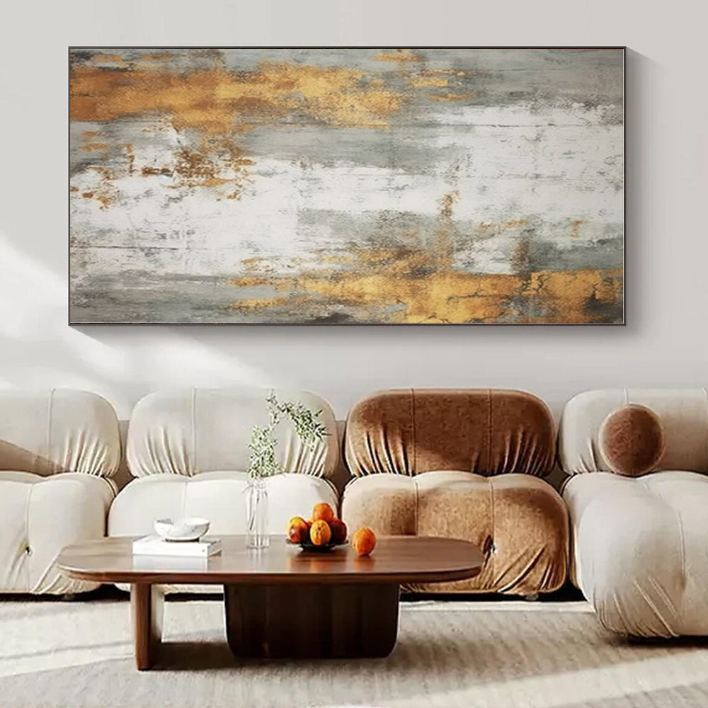 Gray, Gold, White with Textured Layers "Gilded Whispers" Abstract Painting On Canvas PS1271