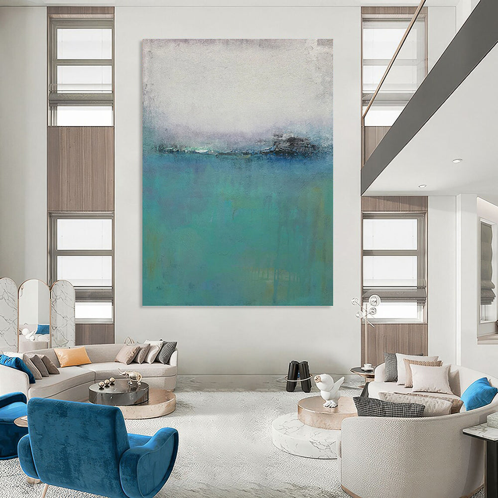 “Blue - Grey Abstract Horizon” - Impressionist Abstract Painting On Canvas PT1220