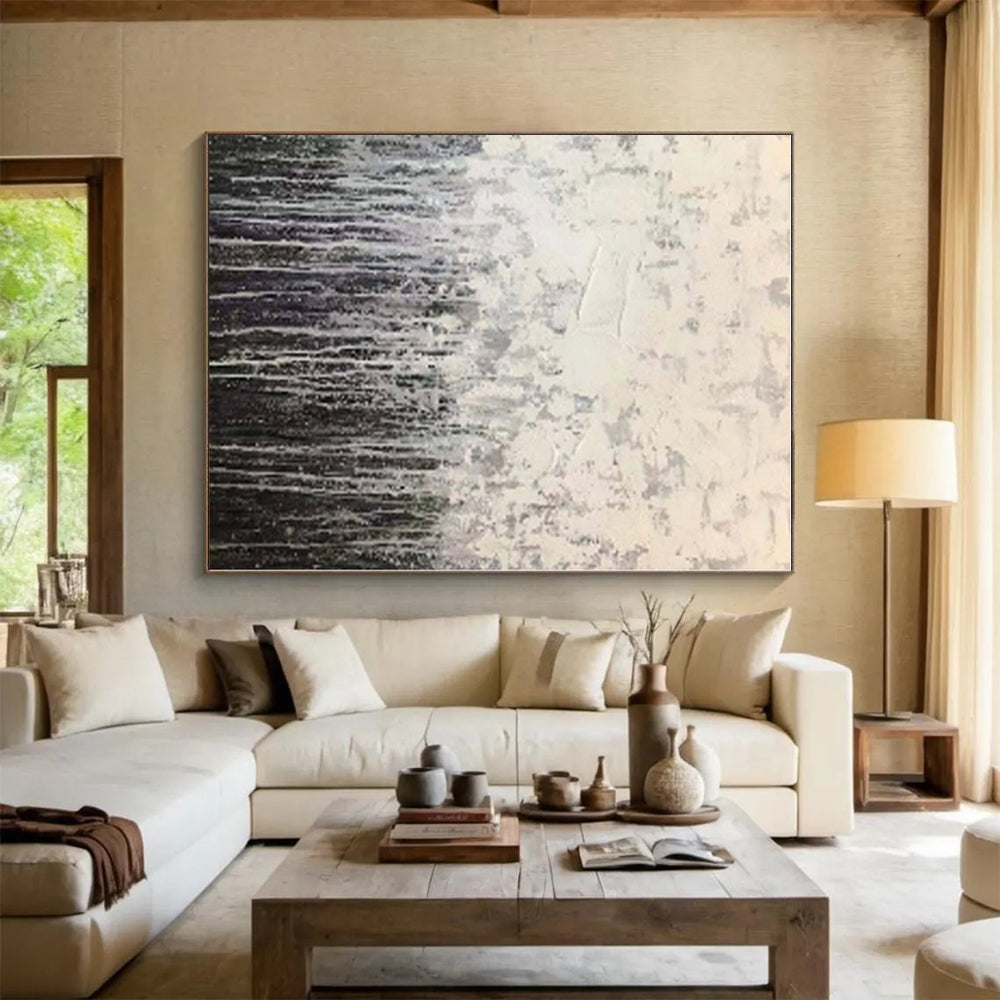 “Gray Drip Gradient” - Gray, Black, White Abstract Drip Painting On Canvas PS0566