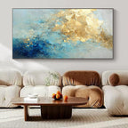 Blue and Gold Fusion, "Aurora Azure" – Abstract Landscape Painting On Canvas PS1025