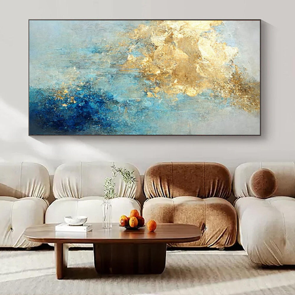 Blue and Gold Fusion, "Aurora Azure" – Abstract Landscape Painting On Canvas PS1025