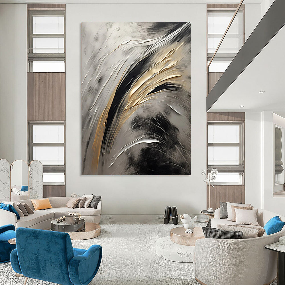 “Metallic Motion” - Textured Silver & Gold Swirls Painting On Canvas DS126