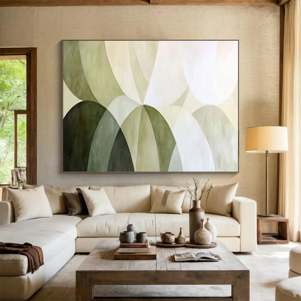 “Green Arcs & Geometric Forms” - Abstract Geometric - Painting On Canvas PT1700