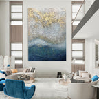 “Textured Grey - Gold: Abstract Coastal Art” - Luxe Seaside Painting On Canvas PT0958