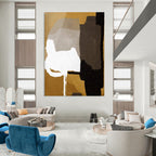 “Neutral Tones Geometric Abstract” - Gold, Gray & Black Shapes Painting On Canvas DS236