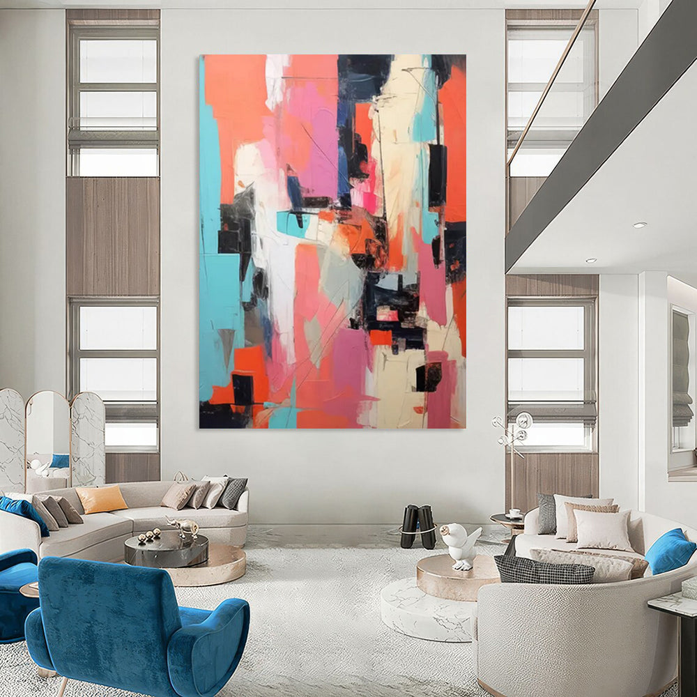 “Vibrant Blocks” - Colorful Cubist - Style Composition Painting On Canvas DS127