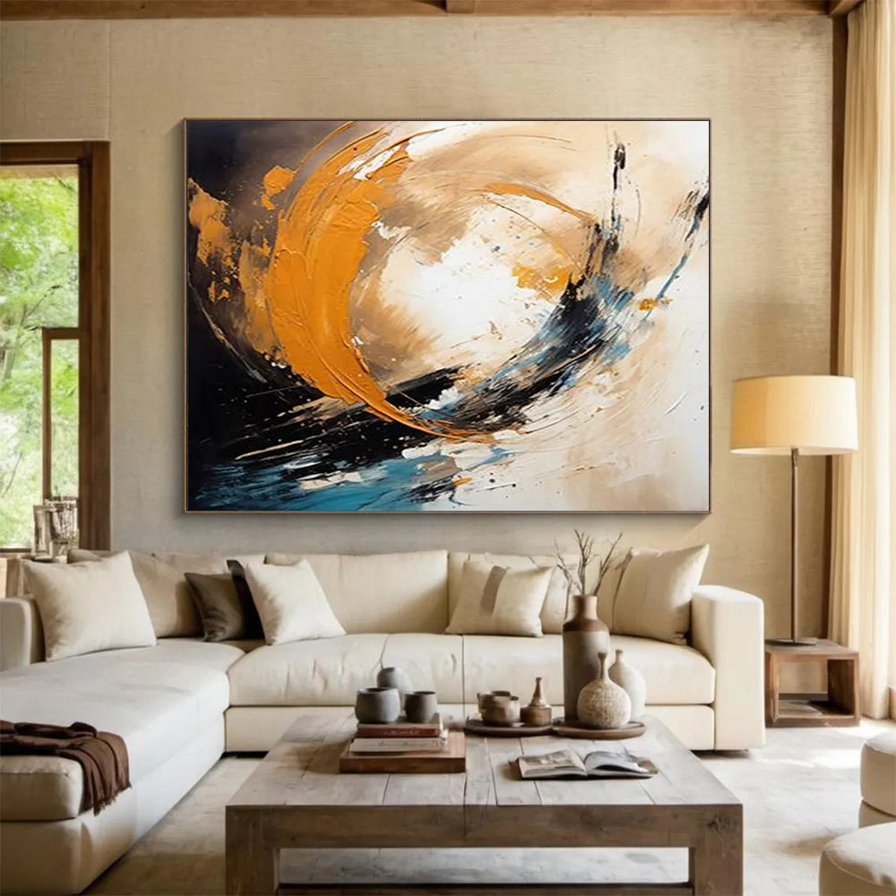 “Dynamic Orange, Black, and Blue Swirls” - Abstract Expressionist Painting On Canvas PT098