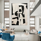 “Black - White Fabric Collage” - Textile Abstract Painting On Canvas PT1137