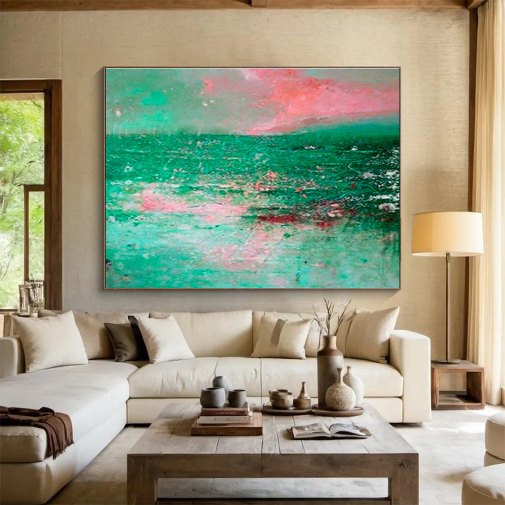 “Turquoise Seascape Abstract” - Dreamy Impressionistic Painting On Canvas DKS398