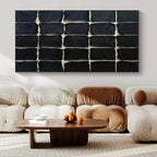 Grid of Textured Black Squares "Monochrome Mosaic" Relief Sculpture On Canvas PS1072
