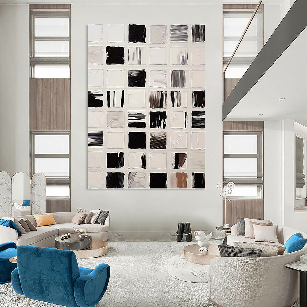 “Black - White Grid Textures” - Minimalist Grid Painting On Canvas PT1133