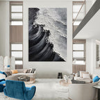 “Black and White Waves” - Seascape, Minimalist - Styled Painting On Canvas PT1658