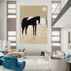 “Minimalist Black & White Horses” - Minimalist - Inspired Animal Painting On Canvas PT1410