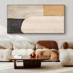 Beige, White, and Black Geometric Shapes "Minimalist Harmony" Abstract Geometric Painting On Canvas PS1044