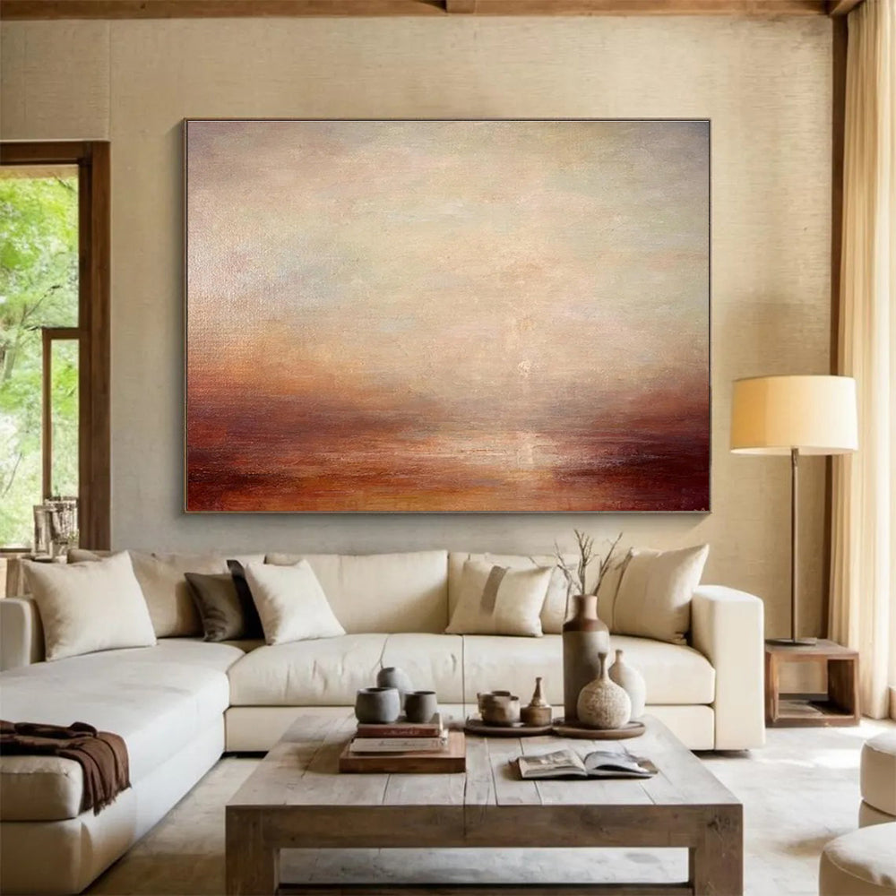 “Soft Sunset Gradient” - Beige, Orange & Brown Landscape, Impressionistic Oil Painting On Canvas DKS775