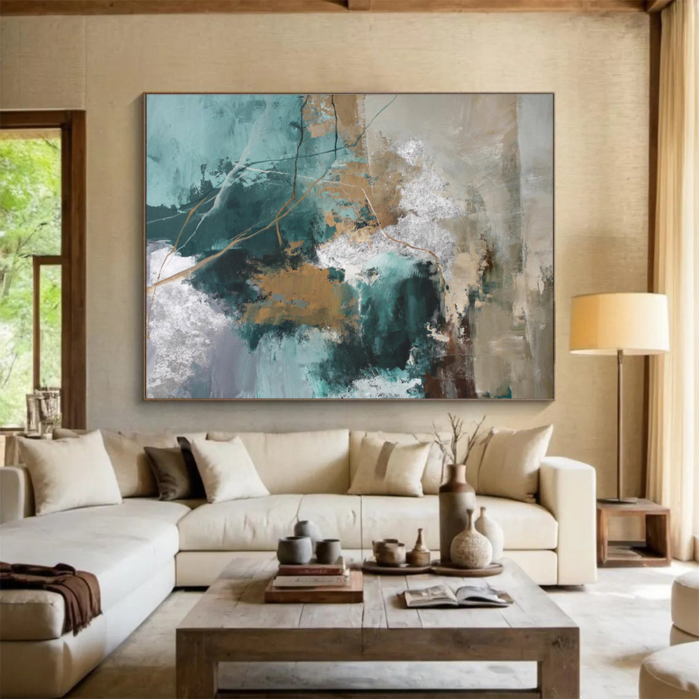 “Teal And Gold Abstract Dynamics” - Abstract Painting On Canvas DKS513