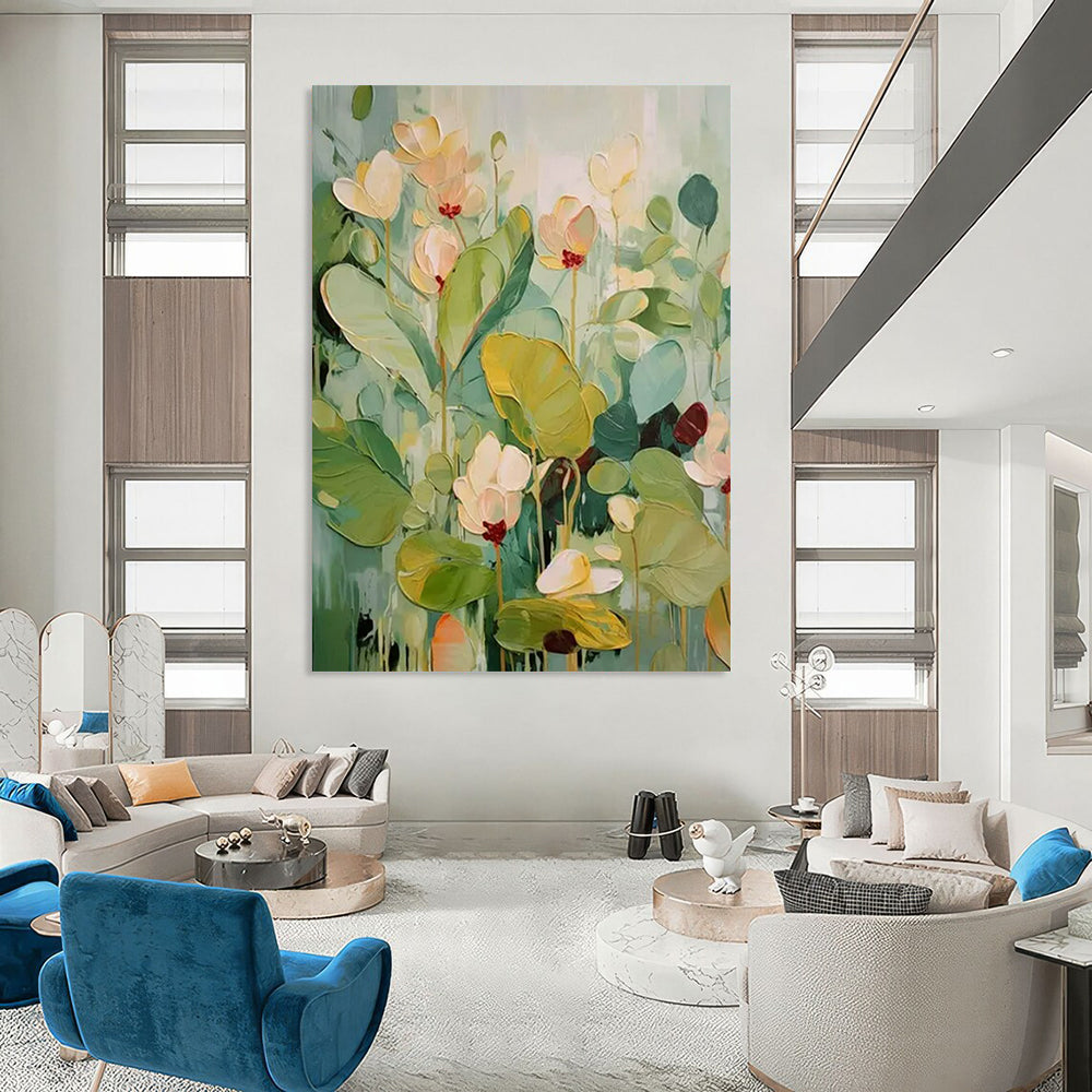 “Soft Green and White Florals” - Impasto Floral Painting On Canvas PT2236