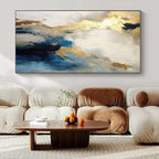Blue, White, and Gold Abstract Echo - Repeated Flowing Color Painting On Canvas PS1240