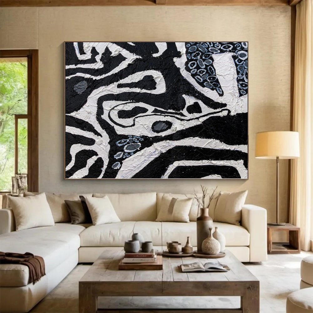 “Black - White Abstract Mosaic” - Contemporary Abstract Painting On Canvas PS0052