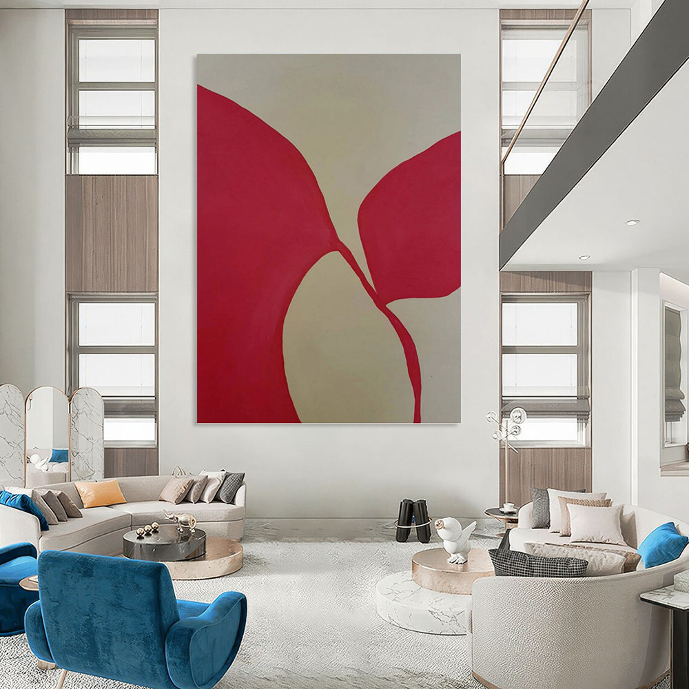 “Pink Linked Shapes on Light Beige” - Connected Forms Abstract Painting On Canvas PT1080