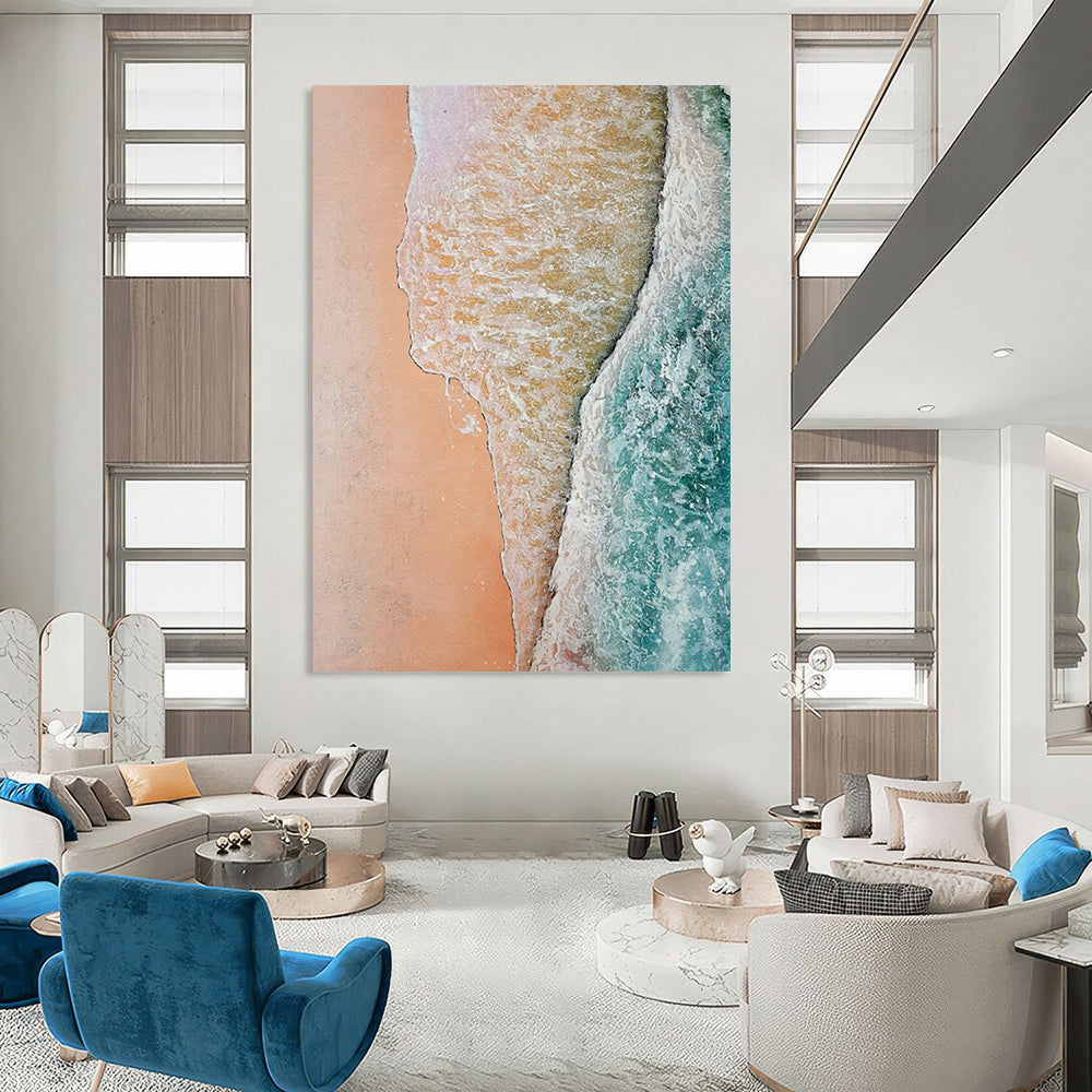 “Pastel Beach Aerial View” - Impressionistic Landscape Painting On Canvas DS044