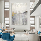 “Grey - Gold Abstract Streaks” - Impasto Abstract Painting On Canvas PT1173