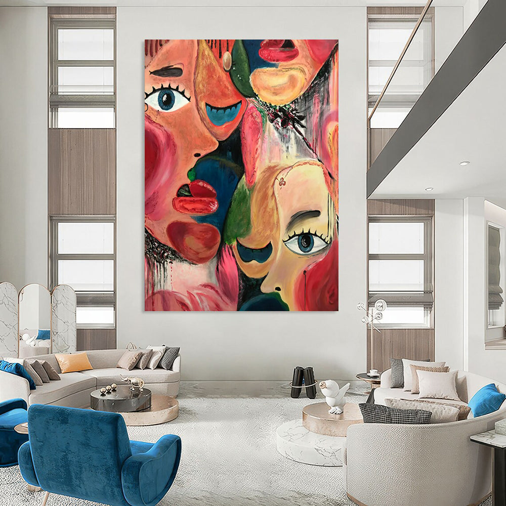 “Colorful Fragmented Faces” - Expressionist Abstract Painting On Canvas PT2235