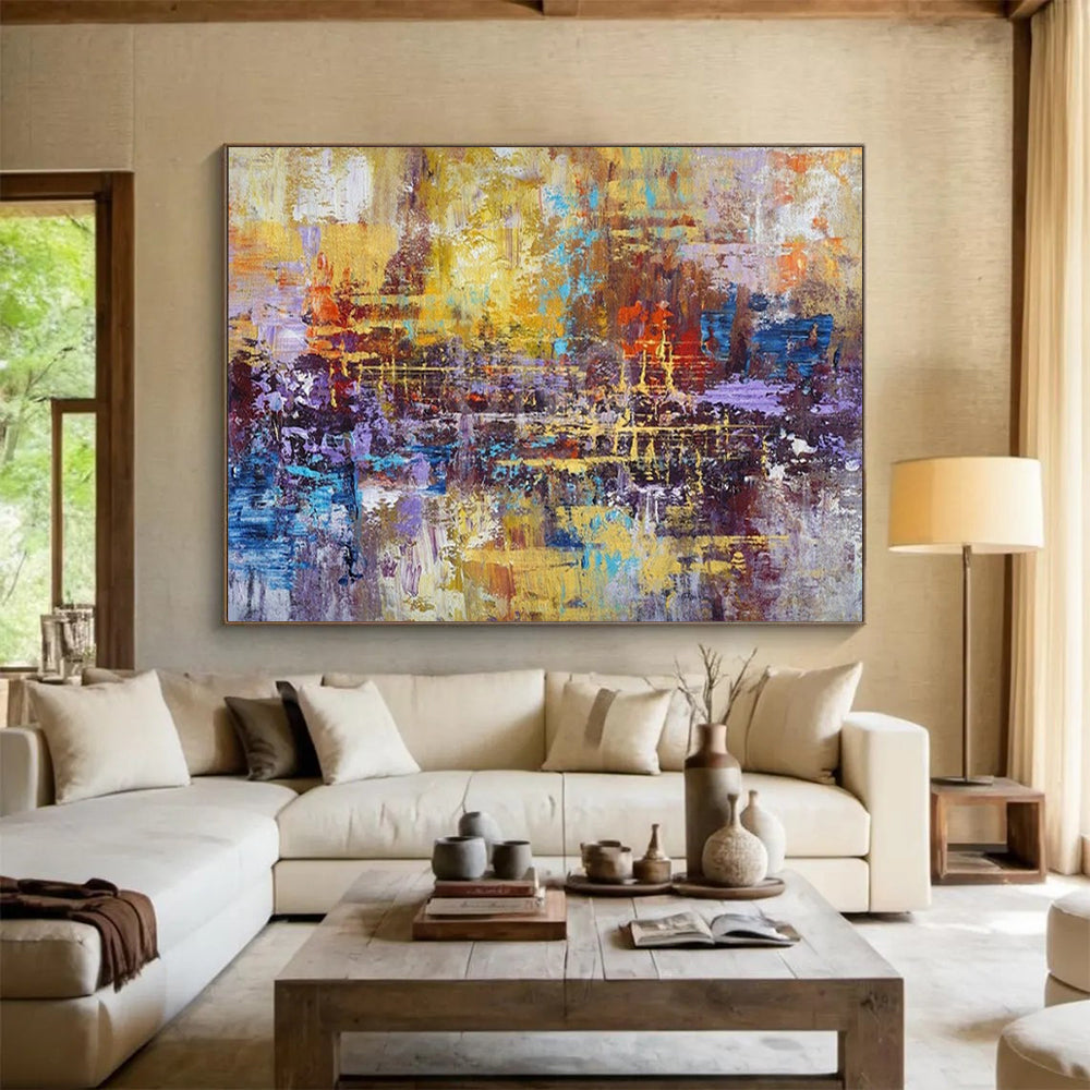 “Golden - Purple Abstract Fusion” - Rich Textures Painting On Canvas PT1516