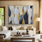“Abstract Human Forms” - Beige, Black & Gold Figurative, Modern Oil Painting On Canvas DKS731