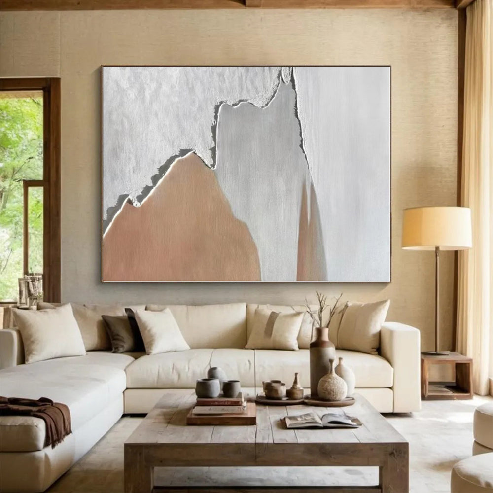 “White & Brown Minimalist Shapes” - Minimalist Abstract Painting On Canvas PS0406