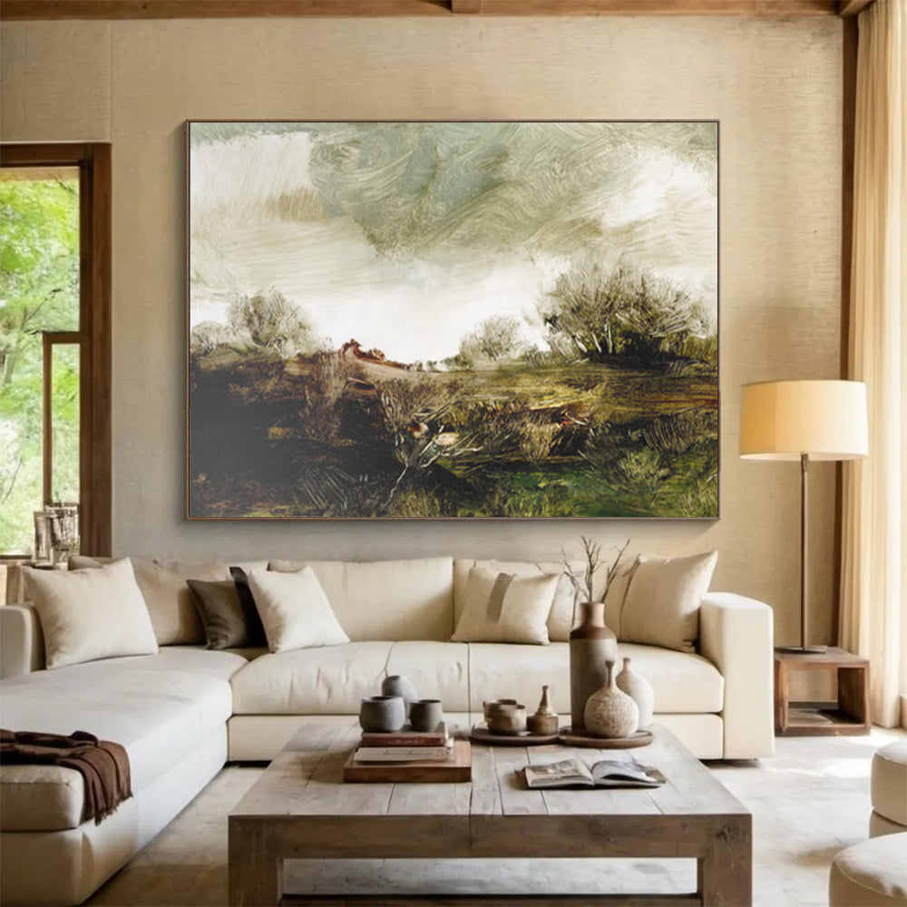 “Textured Green Countryside” - Impasto Landscape Painting On Canvas PT122
