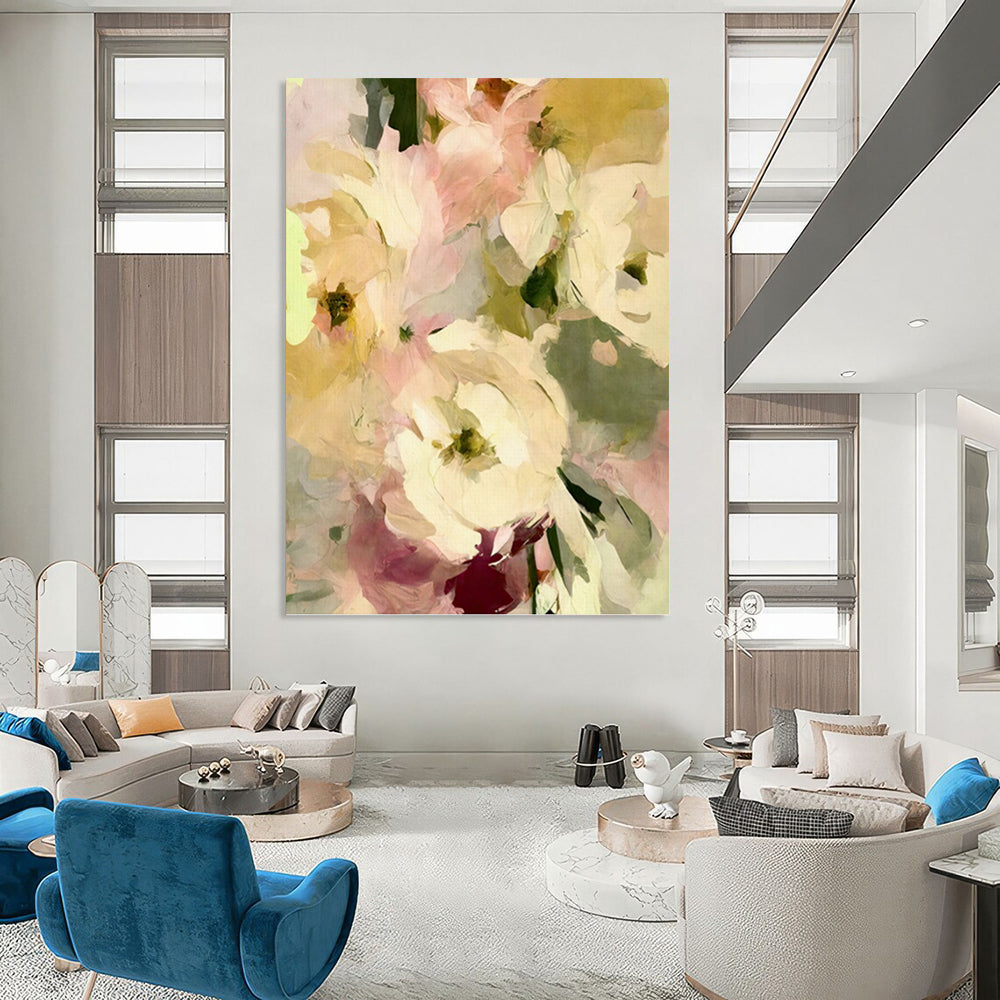 “Soft Floral Abstract” - Minimalist Floral Painting On Canvas PT1354