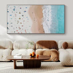 Blue, White, Beige and Colorful Dots "Beach Carnival" Impressionistic Abstract Painting On Canvas PS1131