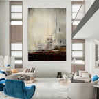“Gray - Brown Cityscape Abstract” - Atmospheric Abstract Painting On Canvas PT2301