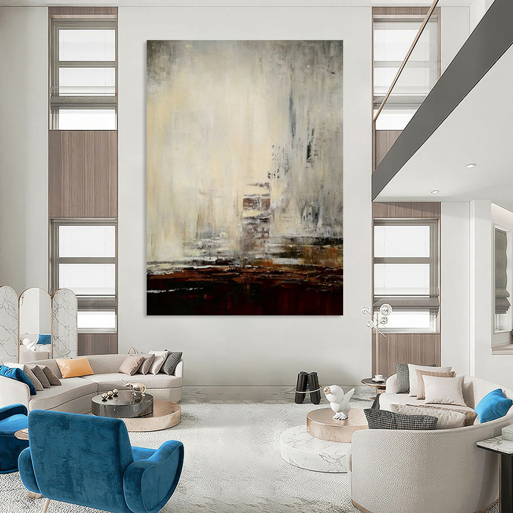 “Gray - Brown Cityscape Abstract” - Atmospheric Abstract Painting On Canvas PT2301
