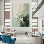 “Green - White Textured Blossom” - Impasto Abstract Painting On Canvas PT1185