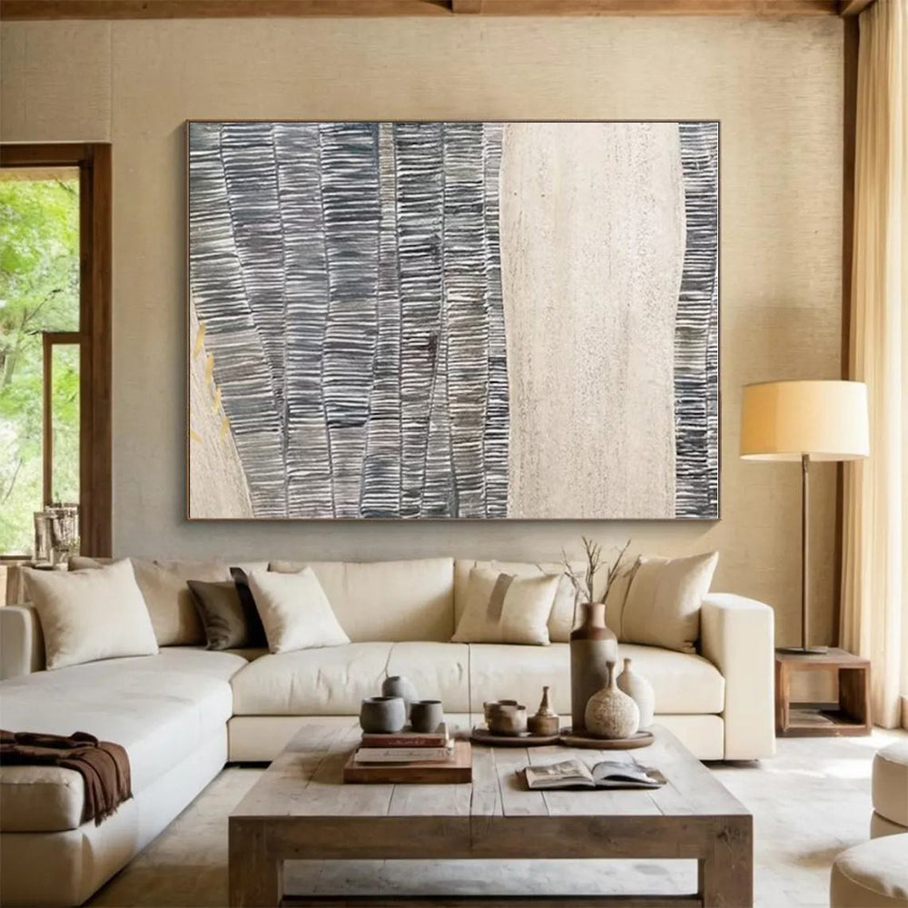 “Gray Textured Waves” - Gray Abstract Minimalist Painting On Canvas PS0729