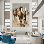 Galloping Horses in Earth Tones, Remington - Style Energy, Animal Painting On Canvas PT2131