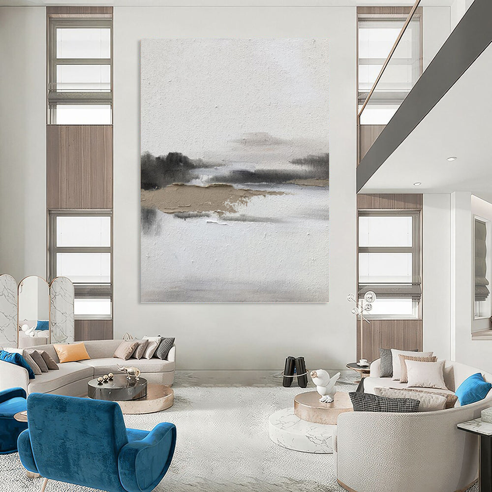 “Textured Landscape in Gray” - Landscape, Textured - Styled Painting On Canvas PT1672