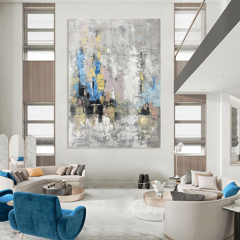 “Gray - Toned Abstract Cityscape” - Urban Forms in Muted Hues Painting On Canvas DS248