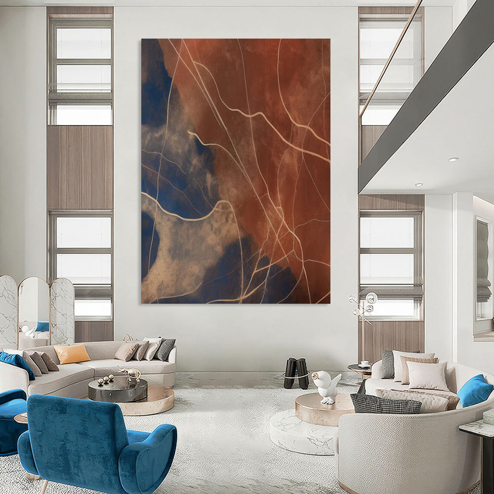 Blue - Brown - White Abstract Veins Painting On Canvas DS120