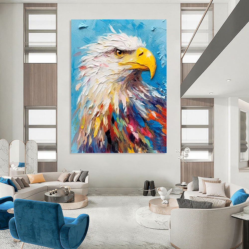 “Colorful Eagle Portrait” - Impasto, Multicolor Eagle Portrait Painting On Canvas PT1060