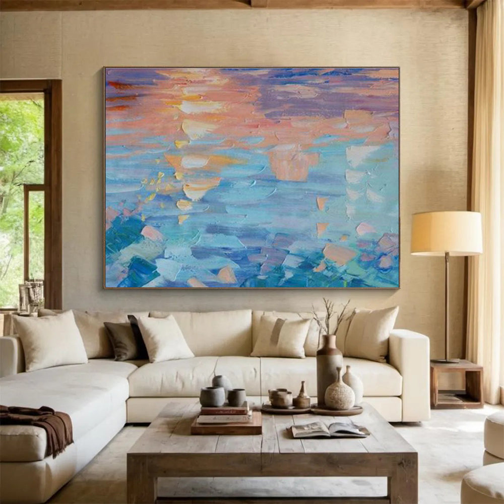 Sunset Reflections - Abstract Sunset & Sea Oil Painting, Great for Dining Room & Study DKS662