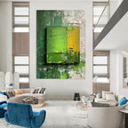 “Green - Yellow Textured Squares” - Abstract Expressionist Painting On Canvas DS030