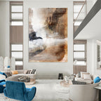 “Earth - Toned Collage” - Mixed Media Layers & Abstract Forms Painting On Canvas DS209