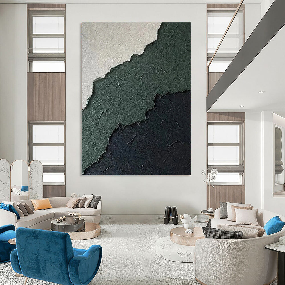 “Green - Black Textured Edges” - Minimalist Abstract Painting On Canvas PT1218