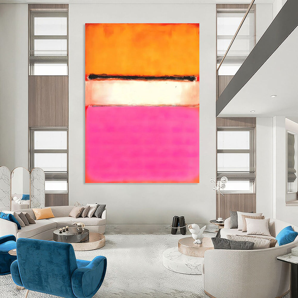 “Orange - Pink - White Color Blocks” - Color - Field, Lively - Styled Painting On Canvas PT1608