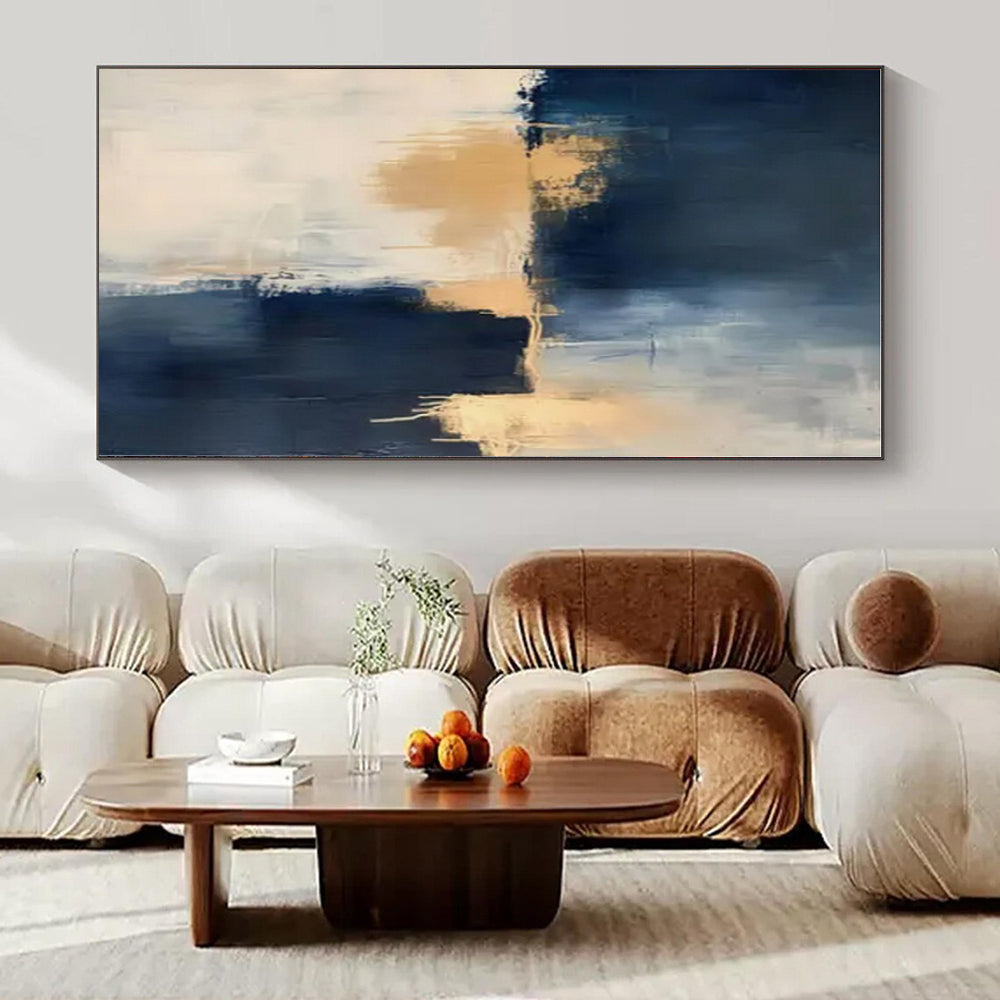 Navy, White, Gold with Abstract Drips "Gilded Tide" Abstract Painting On Canvas PS1309